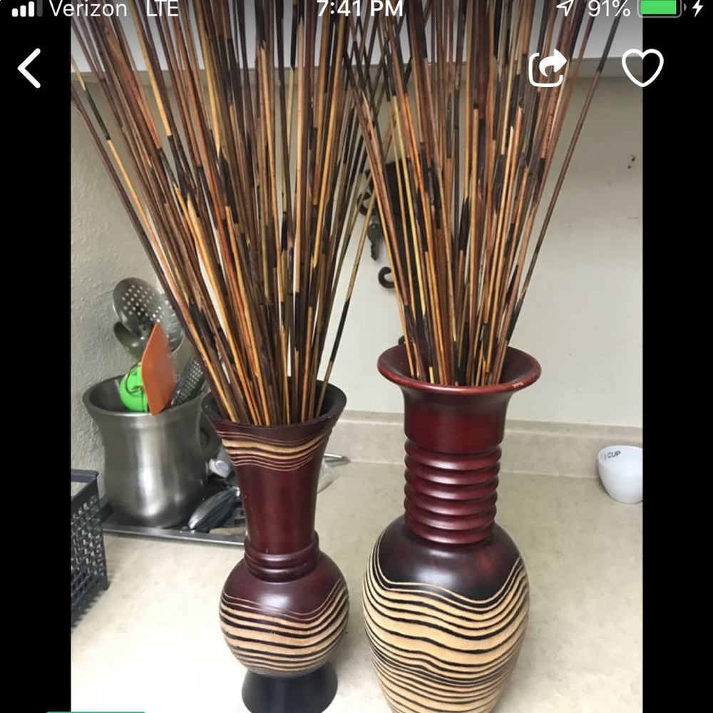 Vases with bamboo sticks